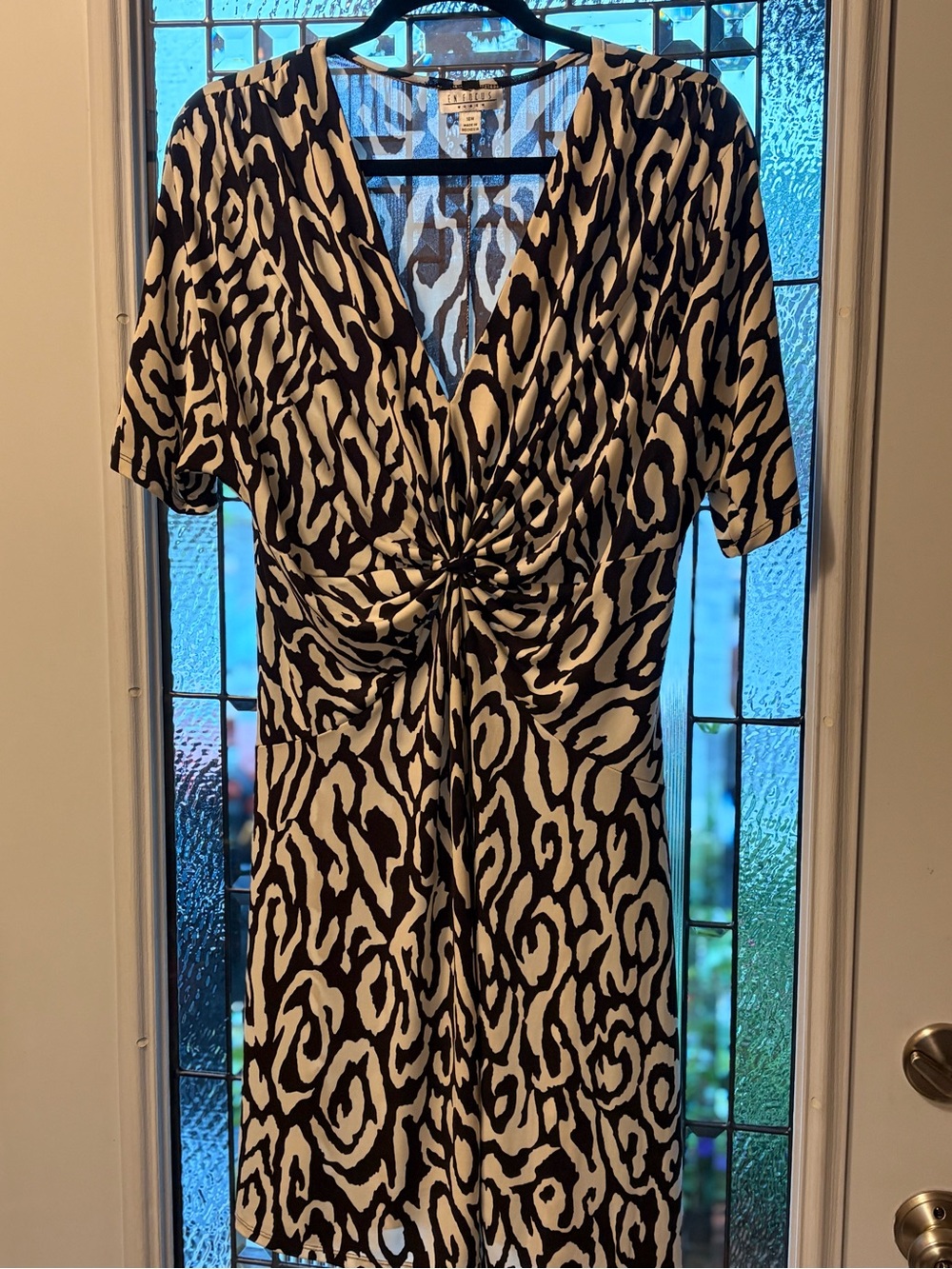Brown and White Twist-Front Animal Print Dress